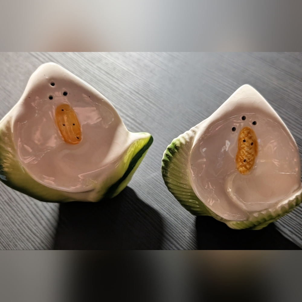 Ceramic Calla Lily Salt and Pepper Shakers - Green and White